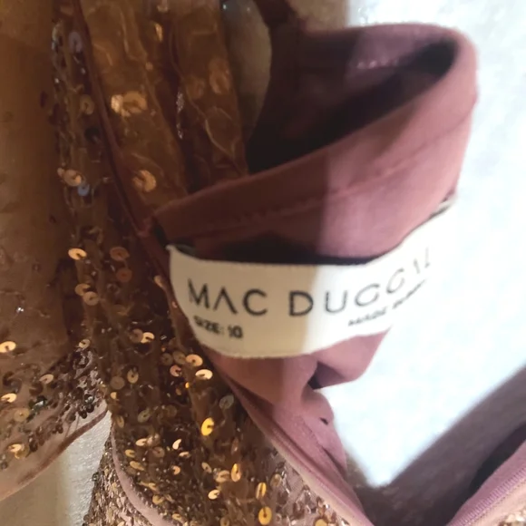 Mac‎ Duggal 93655 Rosewood Cape Sleeve Beaded Tea Length A-Line Midi Dress Sz 10 - Picture 10 of 11